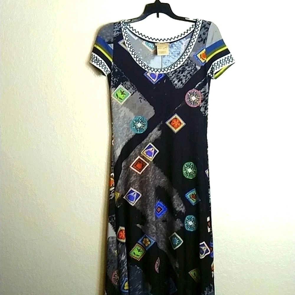 FUZZI postage novelty print crew neck maxi dress sz S